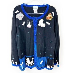 The Quacker Factory Vintage Appliquéd beaded dog cardigan sweater size: 1X
